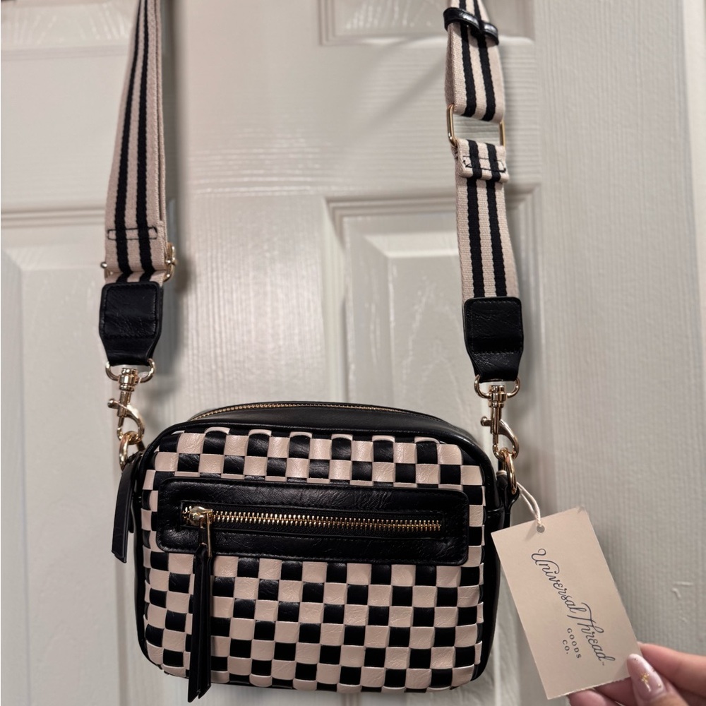 Universal Thread Black and Cream Checkered Crossbody Bag